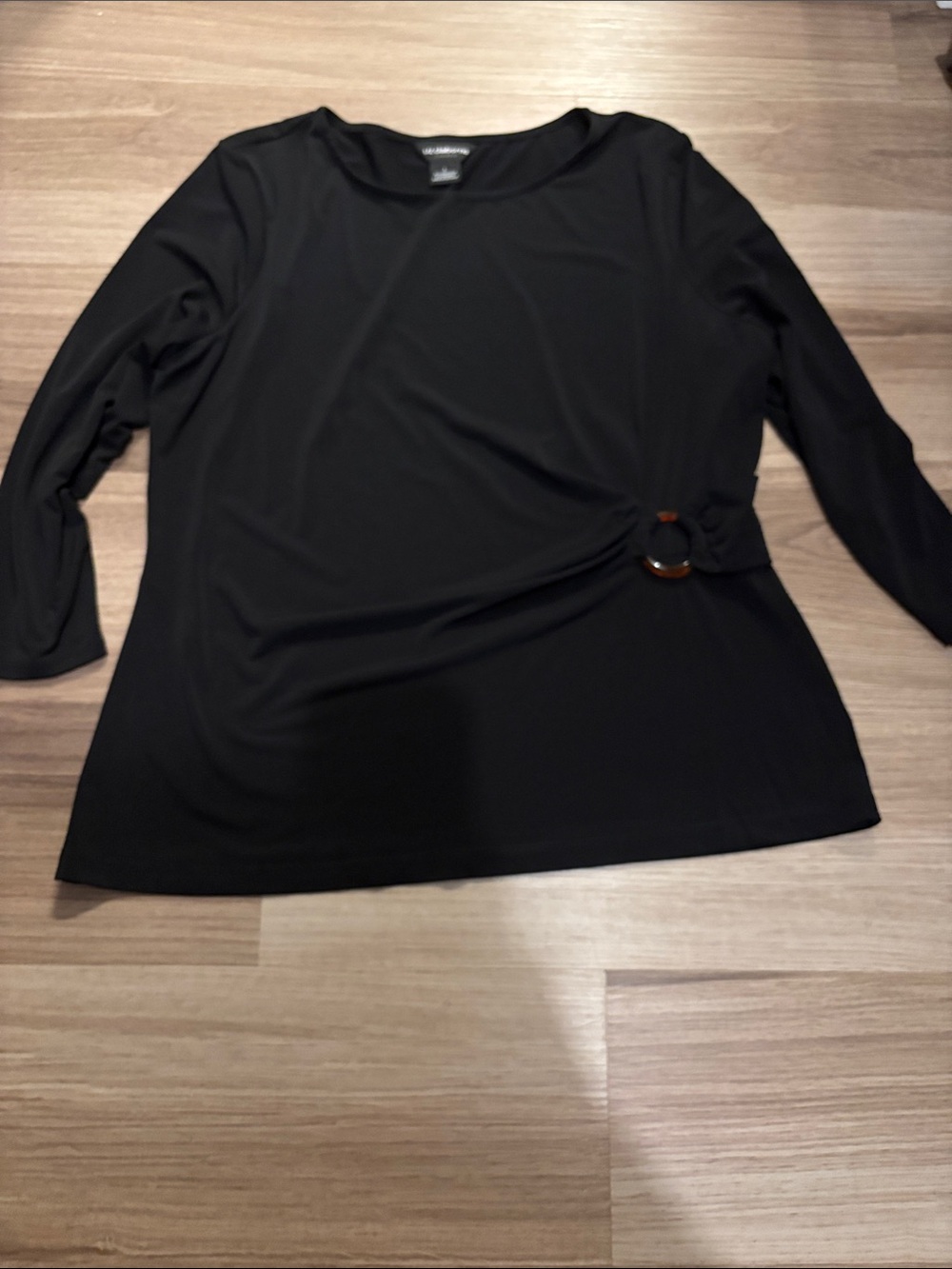 Liz Claiborne Black Long Sleeve Top with Side Ring Detail
